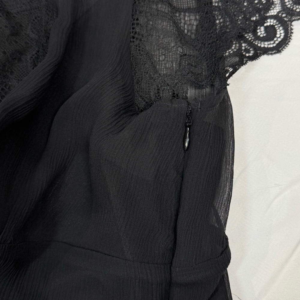 SOLD Black Sheer Silk Short Sleeve Blouse Lace Trim The Limited, Large, Camisole - Picture 7 of 16